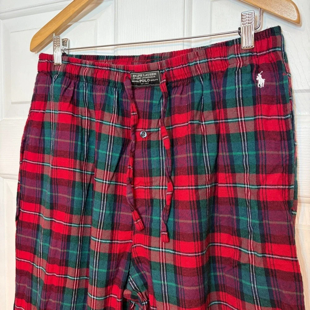 Polo Ralph Lauren Mens L Flannel Cotton‎ Pajama Pants Sleepwear Red Green Plaid